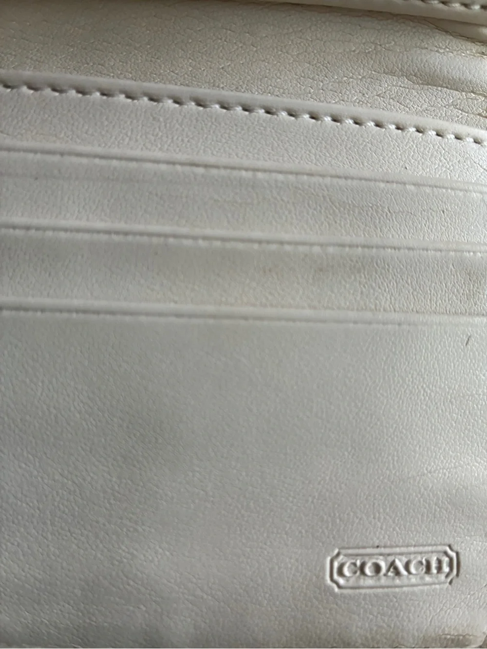 Coach Beige and Cream Signature Continental Wallet with Gold Accent